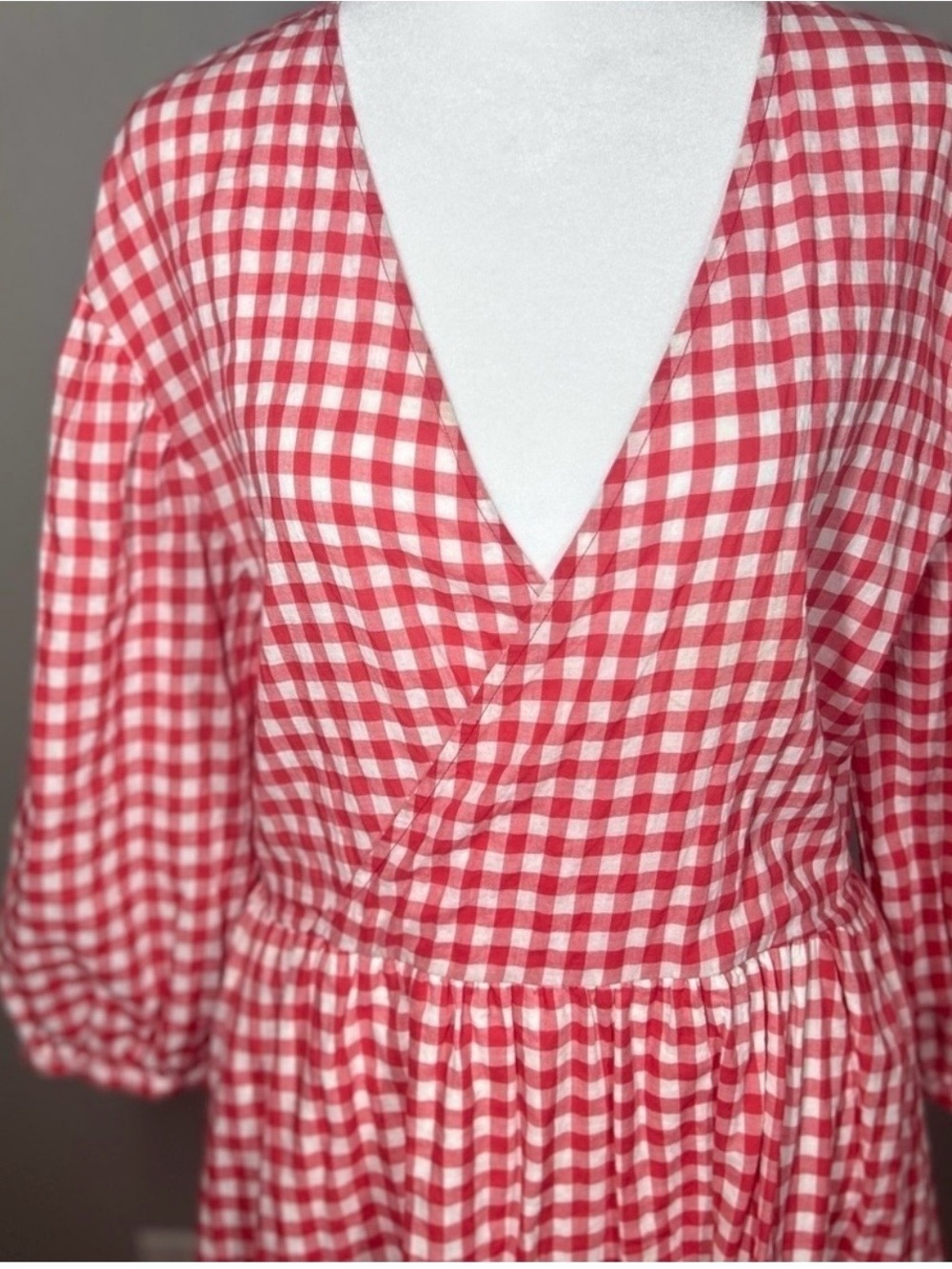 Sula Red White Gingham Cotton Maxi Dress Oversized Lagenlook Prairie Size XS - Picture 9 of 12